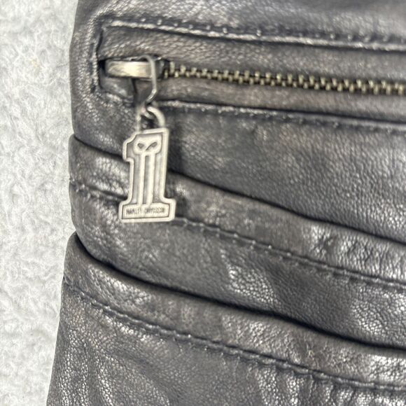 Harley-Davidson Women’s Black Core Washed Leather Biker Jacket XL Vented Side - Picture 5 of 16